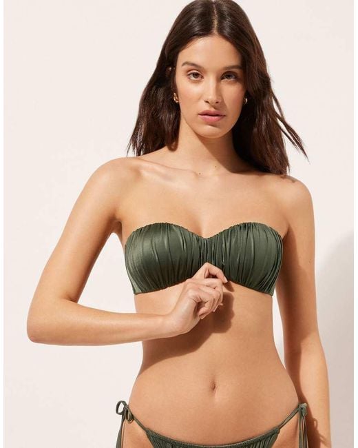 Calzedonia Green Calzendonia Bandeau Bikini Top Shiny Satin