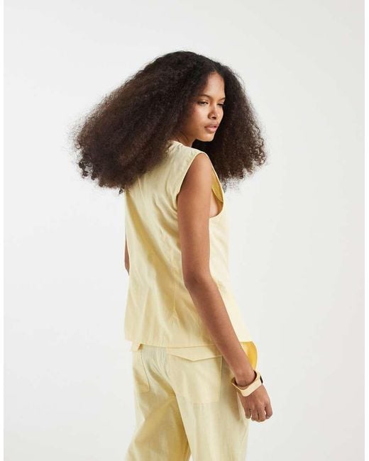 Vero Moda Yellow Linen Look Tailored Waistcoat Co-ord
