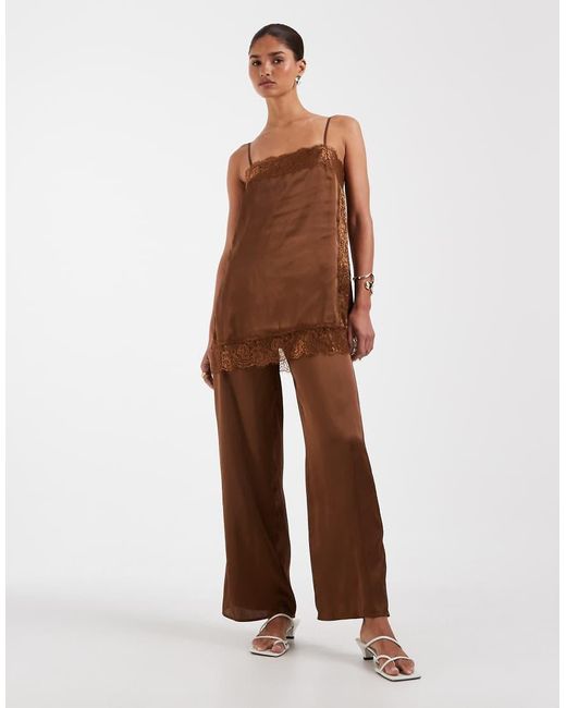 ASOS Brown Satin Lace Cami Jumpsuit