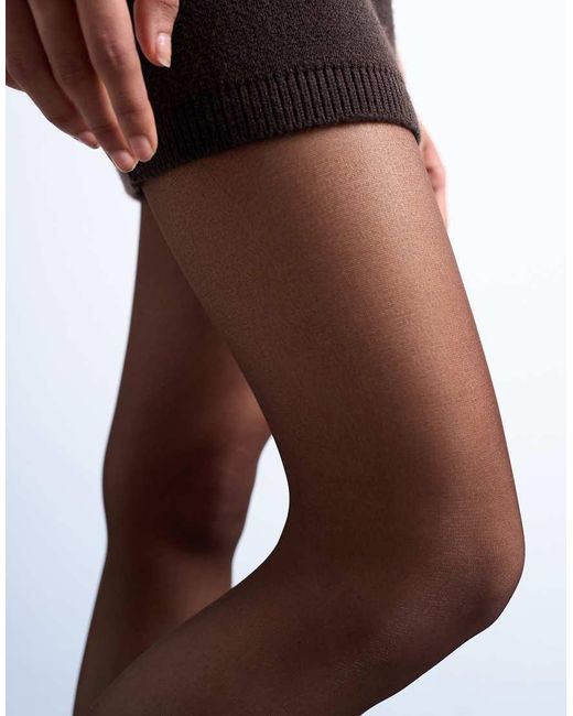 Confezione Da 2 Paia Di Collant Color Cioccolato 15 Denari di TOPSHOP in Black