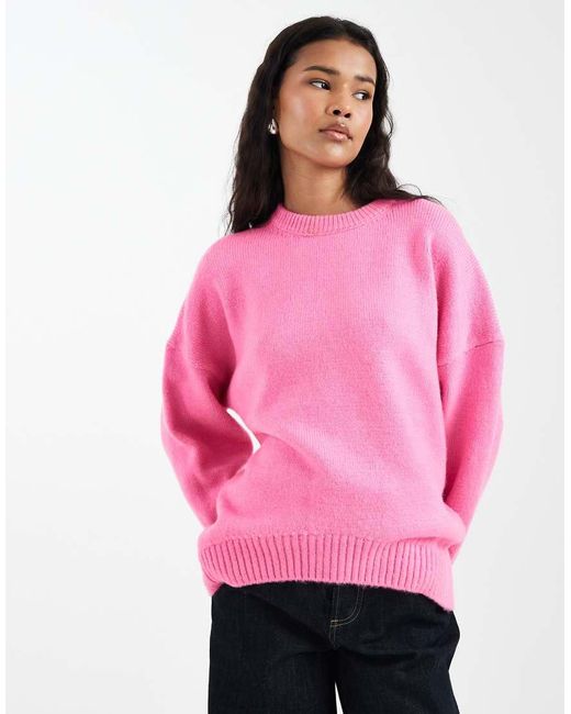 ASOS Pink Oversized Crew Neck Jumper With Curved Hem