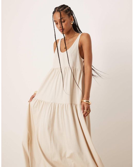 ASOS Natural – trapezförmiges, gestuftes maxikleid