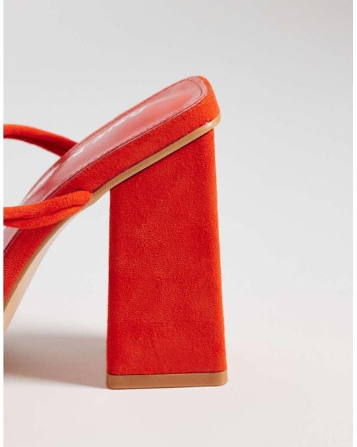 Public Desire Red Elira Tie Leg Block Heeled Sandals