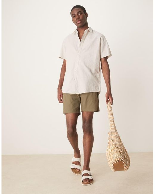 SELECTED Natural Long Sleeve Grandad Collar Linen Blend Shirt for men
