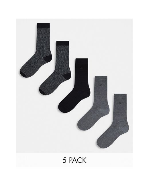 Confezione da 5 paia di calzini grigi con stampa geometrica di River Island in White da Uomo