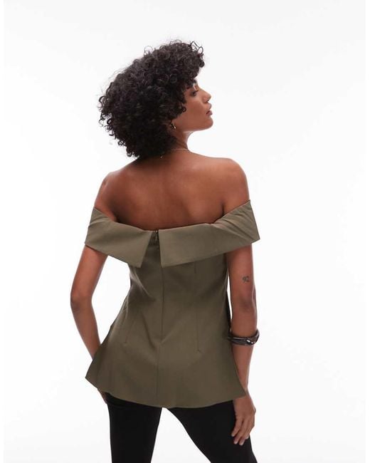Top Estructurado De Corte Alargado Con Escote Bardot De -Verde Mango de color Black