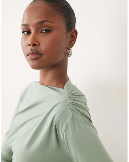 ASOS Green Asymmetric Drape Slash Neck Maxi Dress
