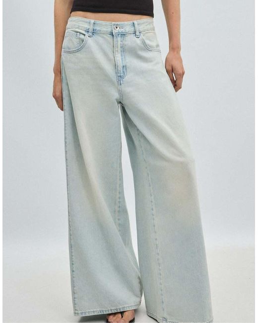 Stradivarius Blue Pleated Super Wide-leg Jeans