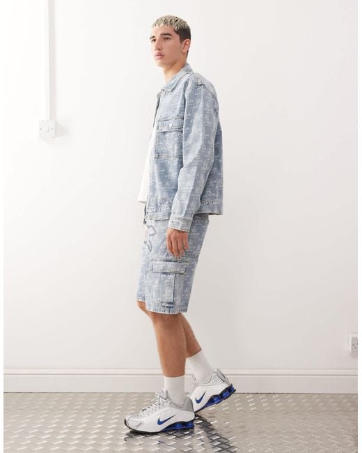 ICECREAM Blue Ice Cream Repeat Running Dog Print Co-ord Denim Shorts for men
