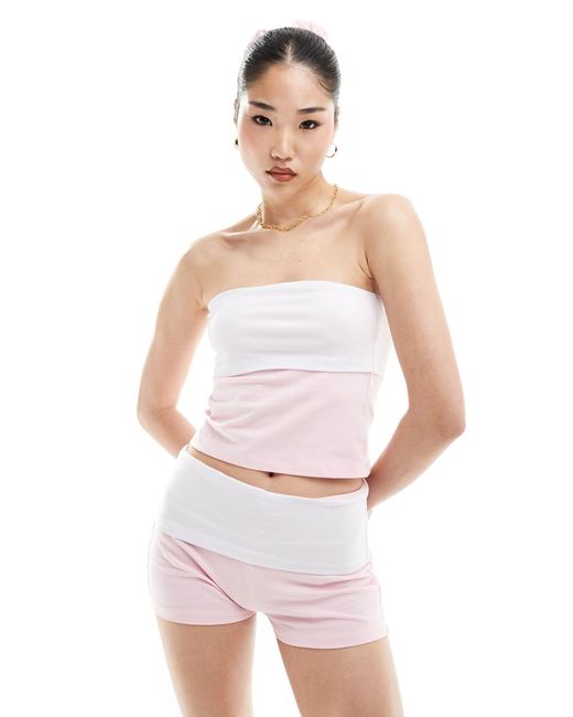 ASOS White Contrast Bandeau Top Co Ord