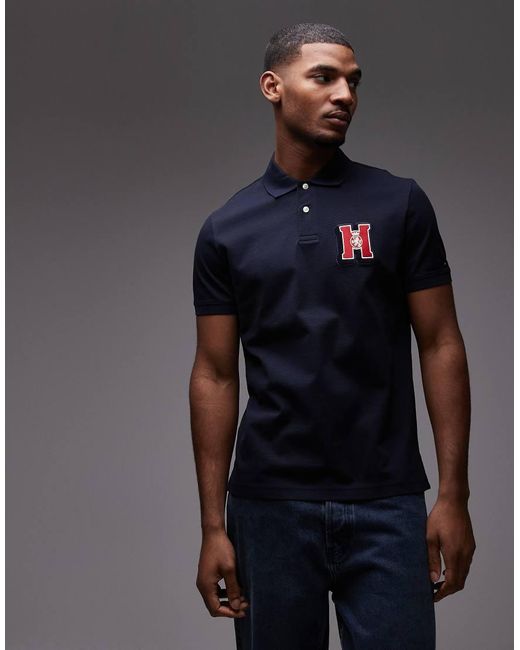 Tommy Hilfiger Blue Graphic Embroidered Chest Logo Polo T-shirt for men