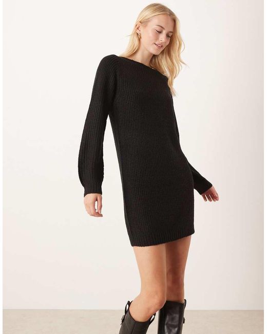 JDY Tall Black Wide Neck Knitted Mini Jumper Dress