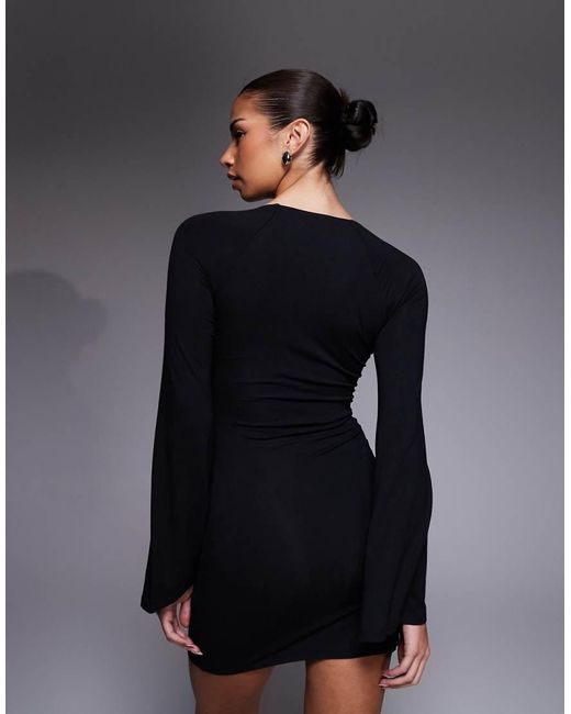 ASOS Black Super Scoop Mini Dress With Flute Sleeves