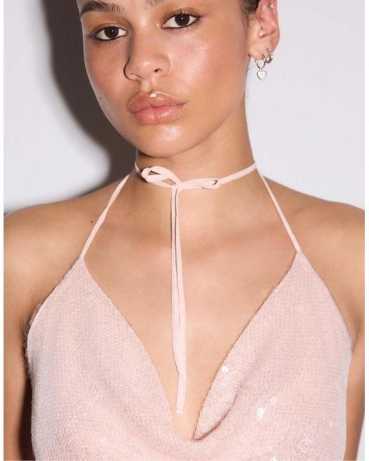 Stradivarius White Sequin Halter Top