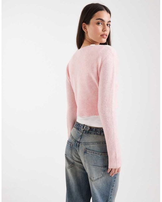 Miss Selfridge Pink Fluffy Crop Cardigan