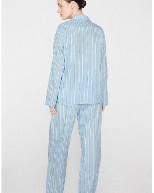 Tezenis Blue Long Button-Front Cotton Canvas Pyjamas