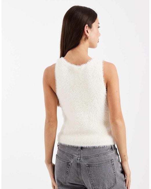 Collusion Knitted Fluffy Racer Singlet-white