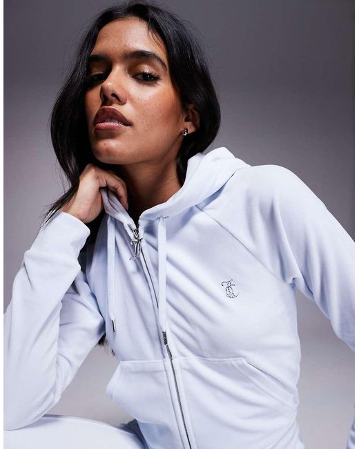 Sudadera Azul Pastel Con Capucha Y Cremallera De Velour Madison De (Parte De Un Conjunto) Juicy Couture de color Gray