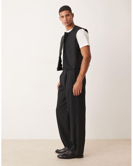 ASOS Pantalon Met Wijde Pijpen Van Linnenmix in het Black voor heren