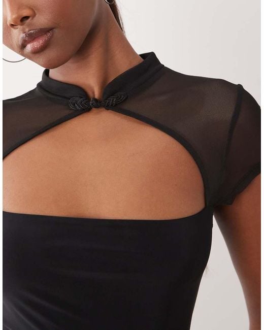ASOS Natural Slinky Rouleau Loop Mini Dress With Mesh Cutout