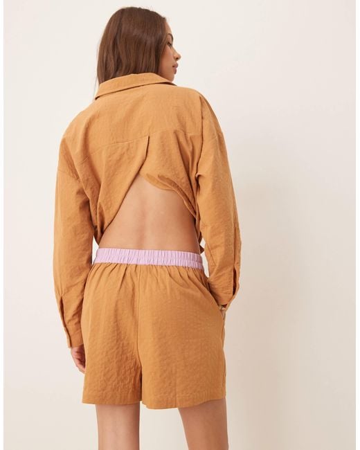 Short style caleçon d'ensemble en crêpe avec taille contrastante à rayures - fauve ASOS en coloris Natural