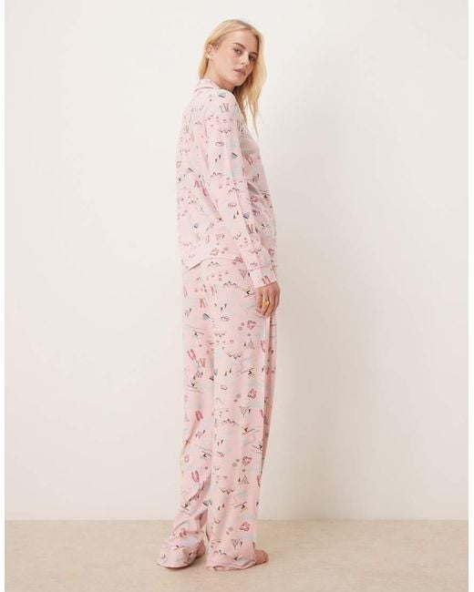 ASOS Pink Asos Design Tall Super Soft Long Sleeve Shirt & Trouser Pyjama Set With Contrast Piping