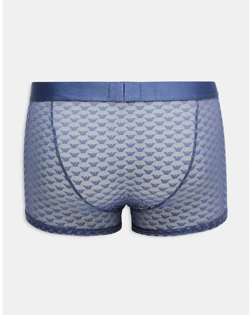 Emporio Armani Blue Bodywear Mesh Logo Trunks for men