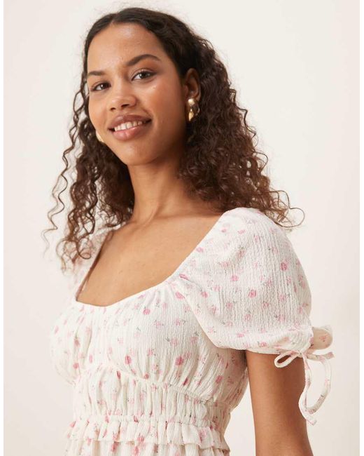 Gina Tricot Mini Jurk Met Korte Pofmouwen in het Natural