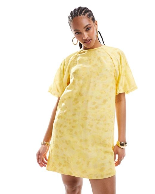 & Other Stories Yellow Mini Dress With Short Volume Puff Sleeves
