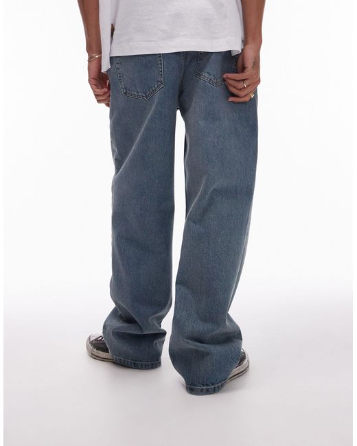 Jeans larghi lavaggio medio vintage di Topman in Blue da Uomo