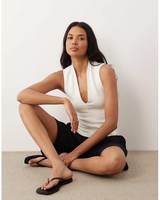 ASOS White Compact Cotton Plunge Top