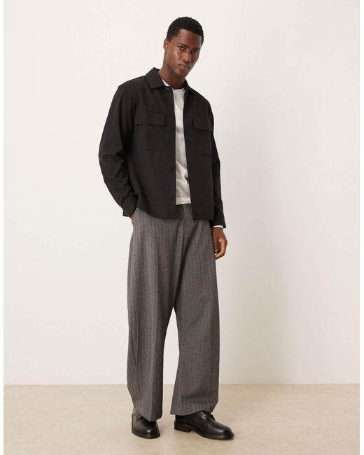 Mango Black Wool Mix Shacket for men