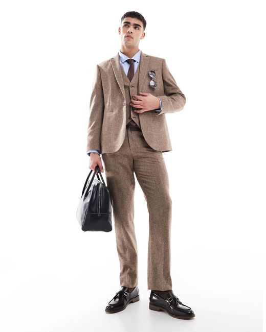 ASOS Brown Slim Wool Blend Suit Jacket for men
