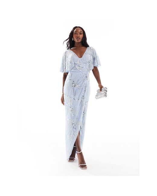 Beauut Blue Bridesmaid Embellished Maxi Wrap Dress