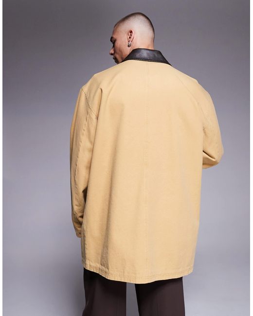 ASOS Natural Mid Length Washed Cotton Car Coat for men