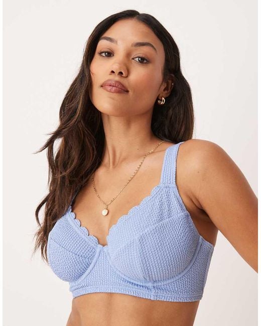 Peek & Beau Blue Crinkle Underwire Bikini Top With Scallop Detail