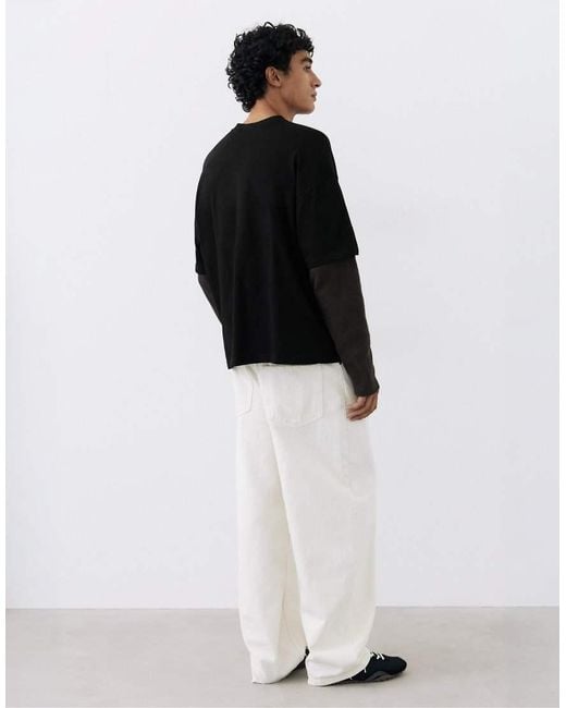 Pull&Bear Black Double Long Sleeve T-Shirt for men