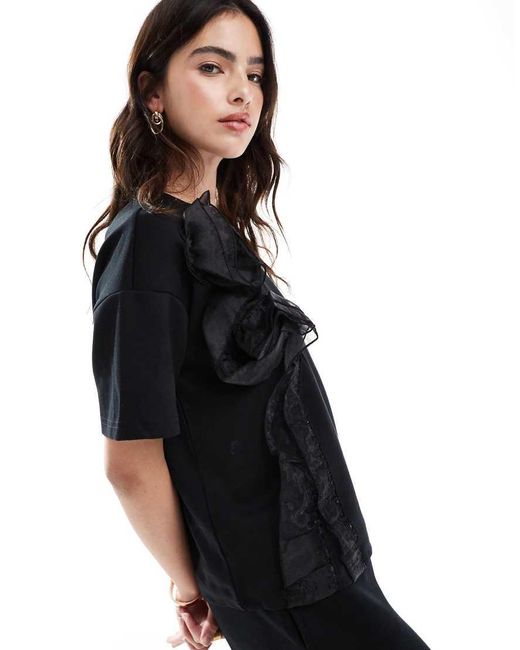 Vero Moda T-Shirt Van Sweatstof Met Korte Mouwen En 3D Rozen Applicatie in het Black