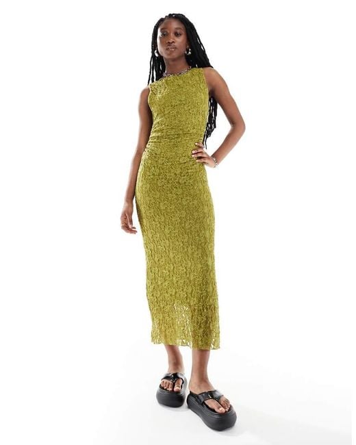 Pull&Bear Green Textured Sleeveless Maxi Dress