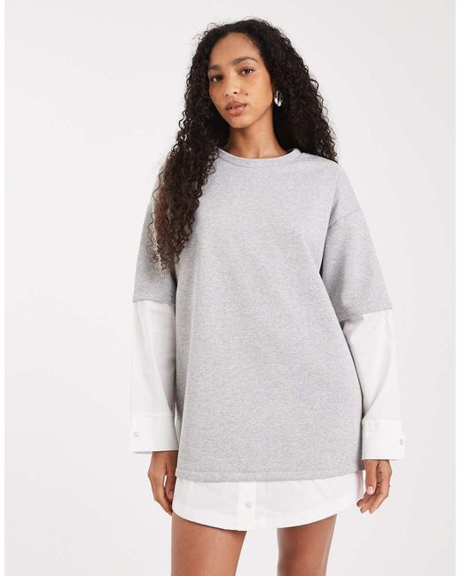 ASOS White T-shirt Mini Dress With Oversized Shirt Under Layer