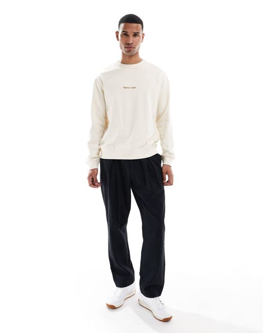 Jack & Jones White Oversize Sweat Shirt With Embroidered Logo for men
