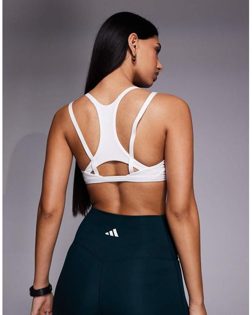 Adidas Originals Blue Adidas Training Optime Double Strap Light Support Sports Bra