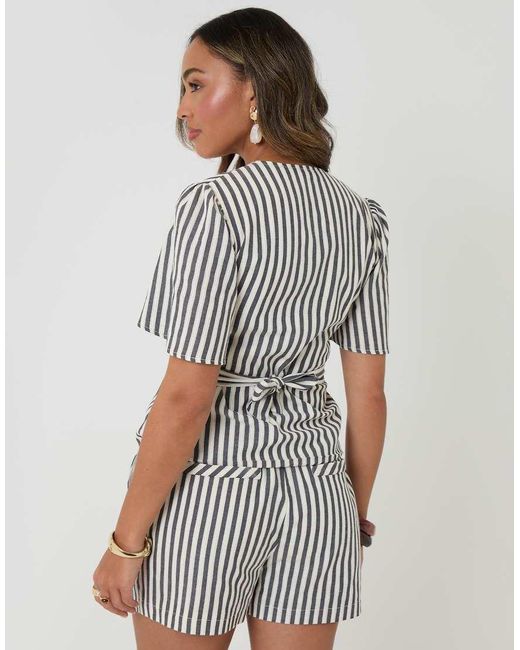 Threadbare White Stripe Flutter Sleeve Top