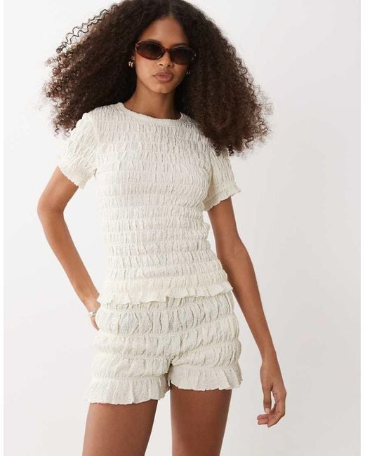 Brave Soul White Ruched Mini Shorts With Ruffle Detail