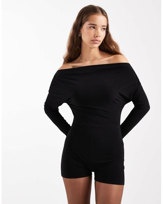 Miss Selfridge Black Off-the-shoulder Long Sleeve Romper