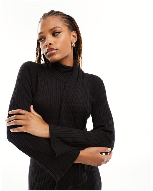 ASOS Black Long Sleeve Maxi Dress With Scarf Neck Detail