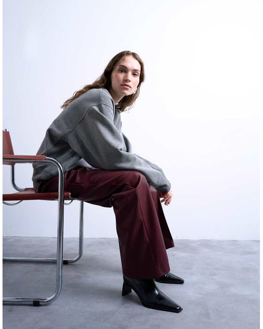 TOPSHOP White Faux Leather Wide Leg jogger With Pinseam Detail