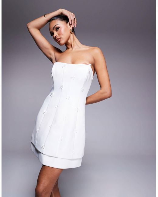 EVER NEW White Bridal Double Layer Bow Embellished Mini Dress