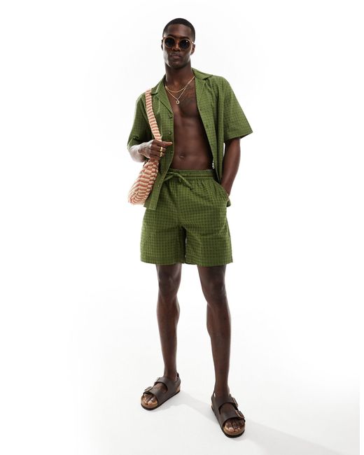 ASOS Green Co-ord Short Sleeve Relaxed Fit Revere Collar Broderie Shirt for men