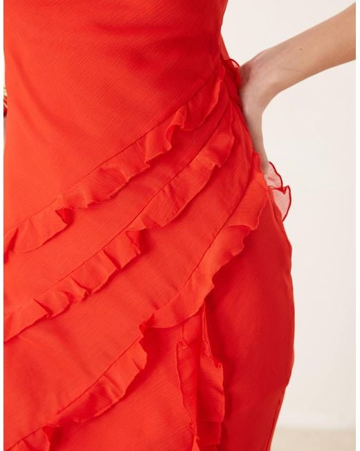 Pretty Lavish Textured Asymmetric Ruffle Maxi Dress
